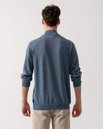 Oliver Sweeney Curragh Mens 1/4 Zip Funnel Neck Merino Wool Jumper - Mid Blue