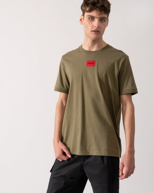 HUGO Diragolino212 Label Logo Mens T-Shirt - Open Green 389 - CHO - Designer Mens Logo T-Shirts