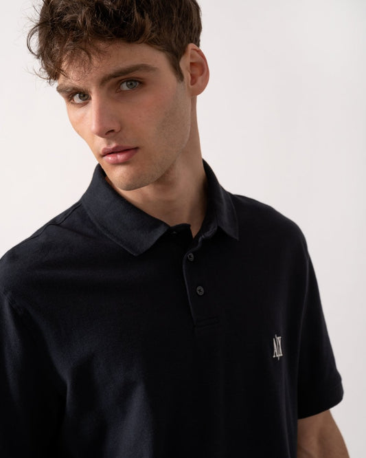 Armani Exchange Mens Embroidered A|X Monogram Short Sleeve Polo Shirt - Deep Navy UB101