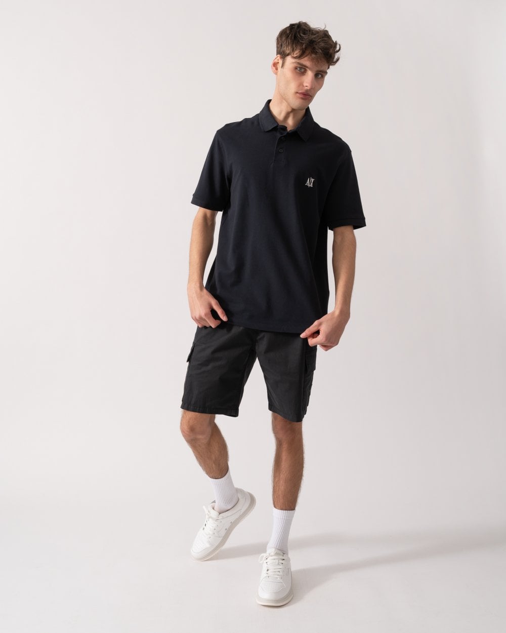 Armani Exchange Mens Embroidered A|X Monogram Short Sleeve Polo Shirt - Deep Navy UB101