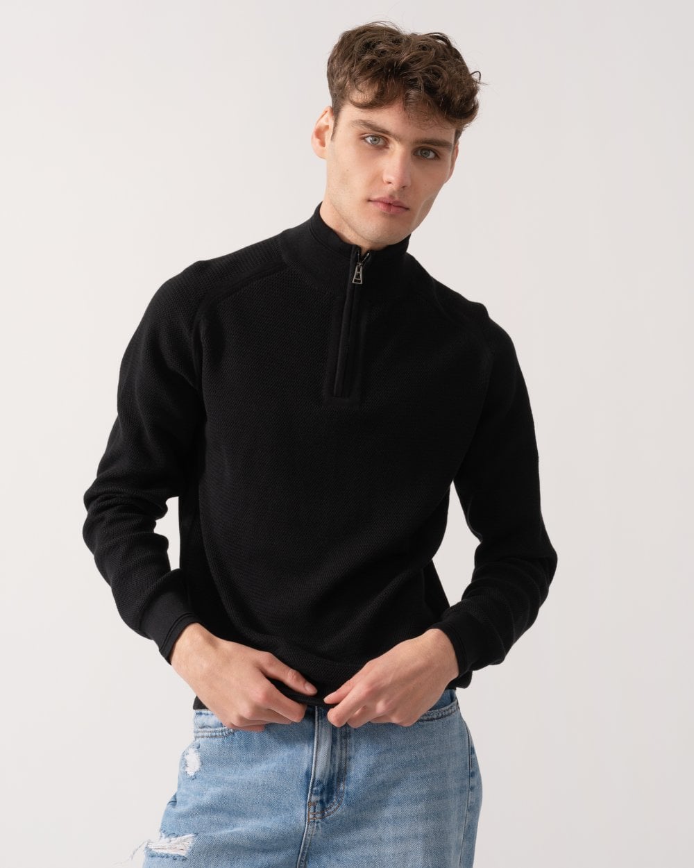 Belstaff Guide Mens Quarter Zip Jumper - Black
