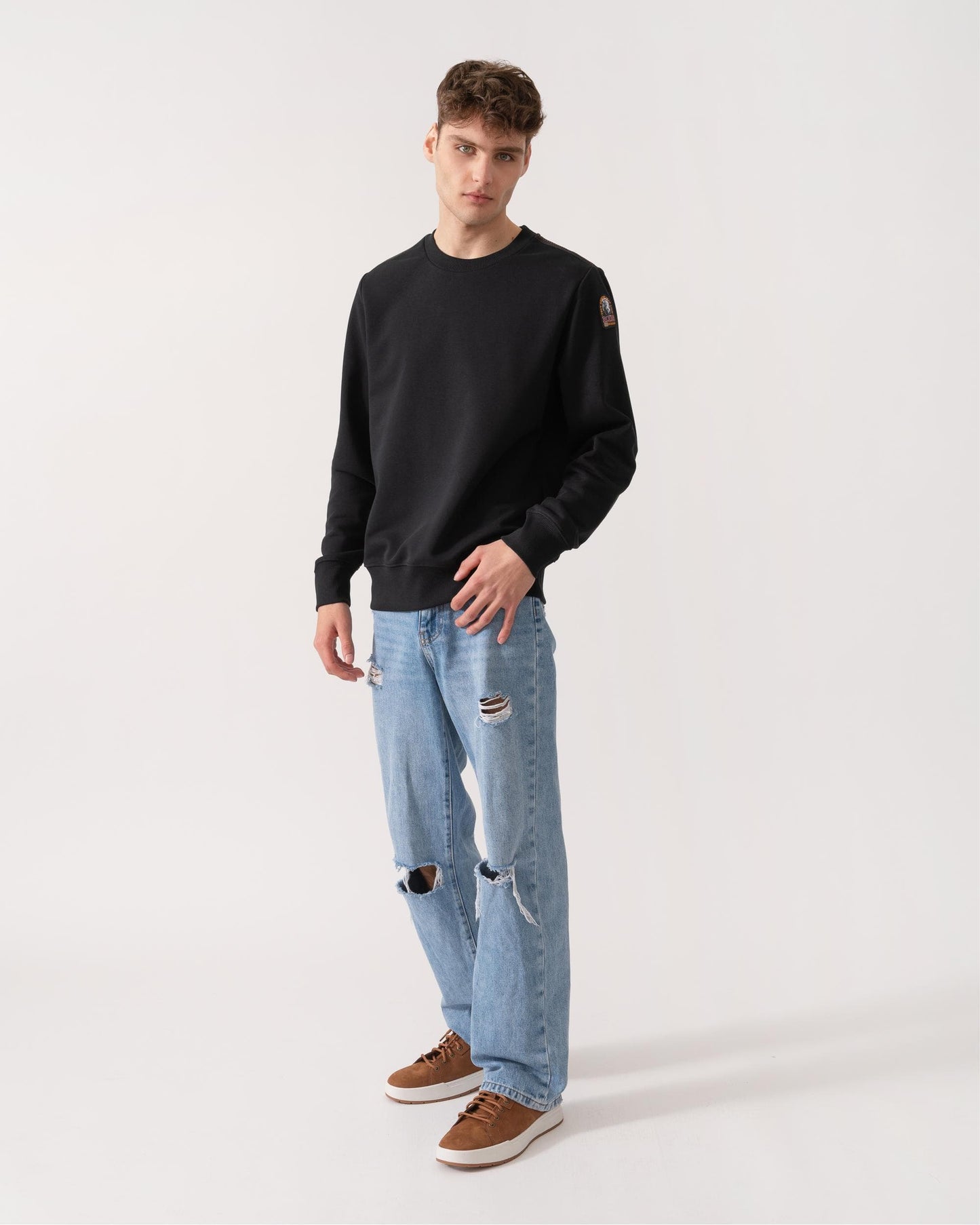 Parajumpers K2 Mens Crew Neck Sweatshirt with Logo Patch - Black 0541