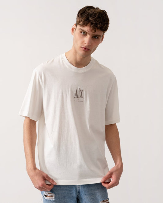 Armani Exchange Mens Embroidered A|X Centre Logo T-Shirt - Off White U0009