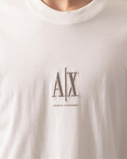 Armani Exchange Mens Embroidered A|X Centre Logo T-Shirt - Off White U0009
