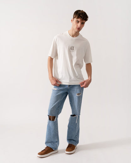 Armani Exchange Mens Embroidered A|X Centre Logo T-Shirt - Off White U0009