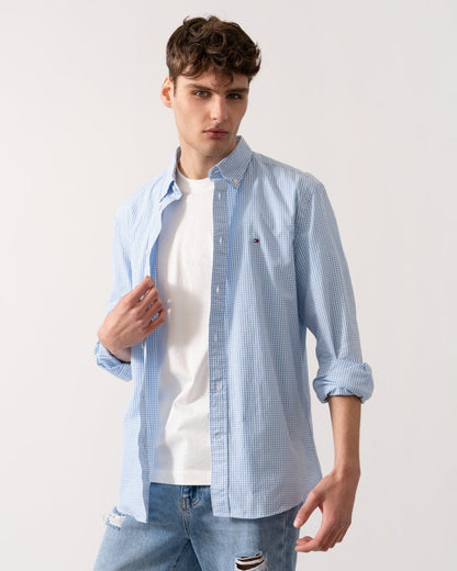 Tommy Hilfiger Flex Poplin Gingham Long Sleeve Mens Shirt