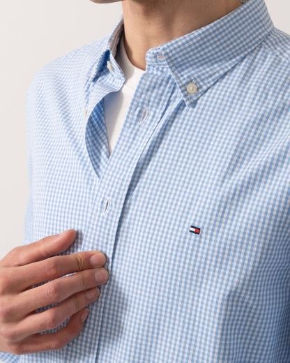 Tommy Hilfiger Flex Poplin Gingham Long Sleeve Mens Shirt - Sweet Blue / Optic White