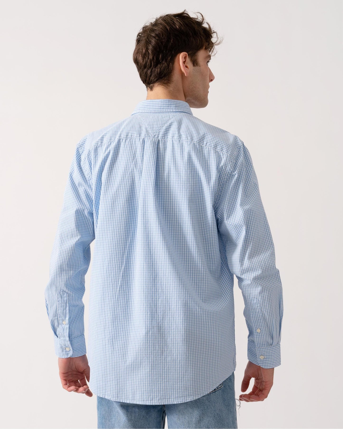 Tommy Hilfiger Flex Poplin Gingham Long Sleeve Mens Shirt - Sweet Blue / Optic White