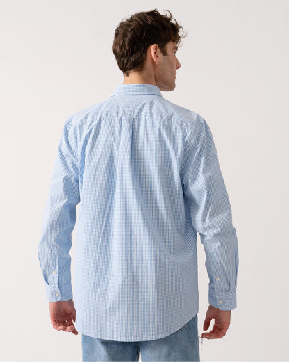 Tommy Hilfiger Flex Poplin Gingham Long Sleeve Mens Shirt - Sweet Blue / Optic White