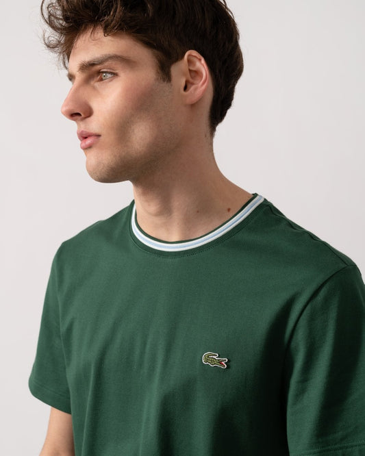 Lacoste Contrast Collar Mens T- Shirt - Green 132