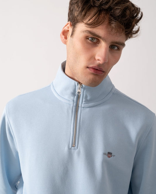 GANT Mens Regular Fit Shield Logo Half Zip Sweatshirt - 457 Fresh Blue
