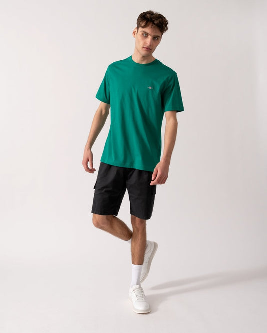 GANT Mens Regular Fit Short Sleeve Shield Logo T-Shirt - 322 Deep Green - CHO - Designer Mens Logo T-Shirts