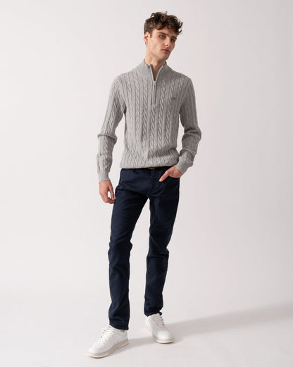 GANT Mens Cotton Cable Half Zip Jumper - 93 Grey Melange