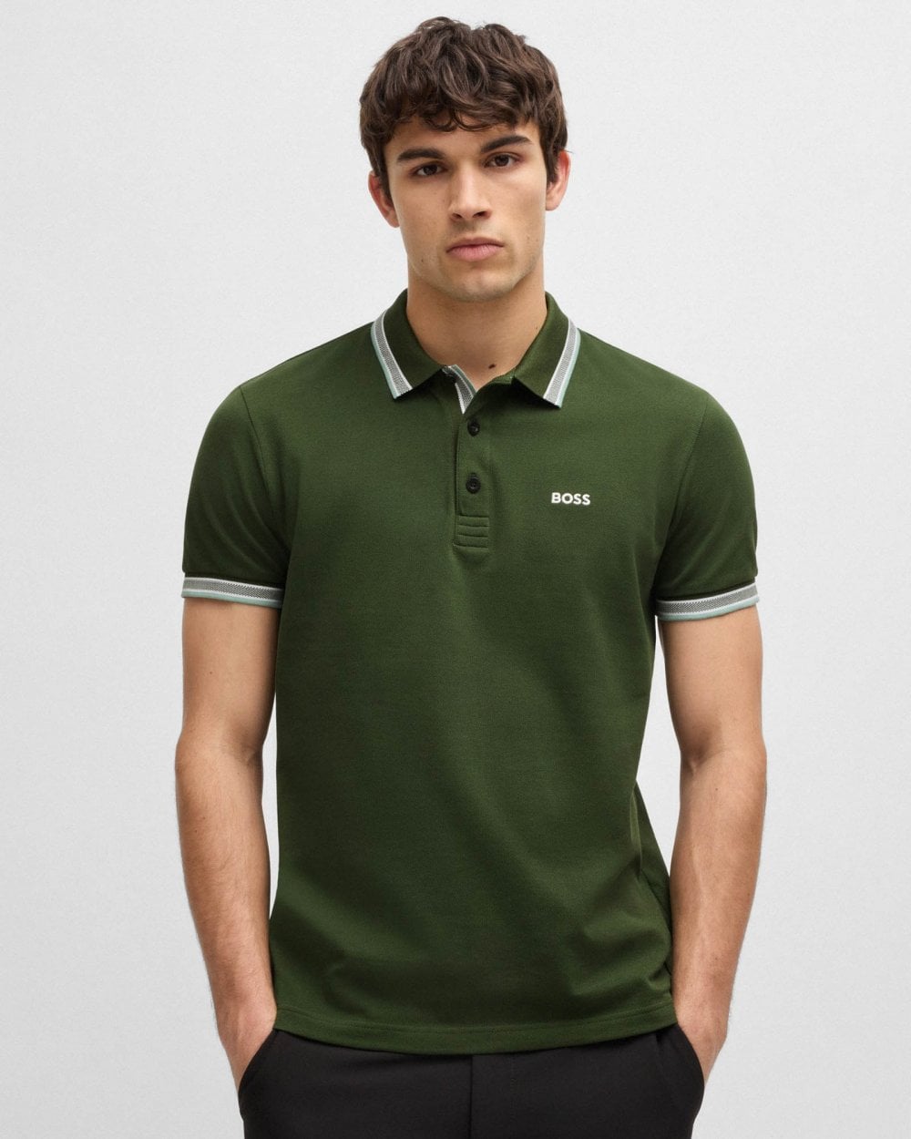 BOSS Green Paddy Contrast Mens Polo - Open Green 355