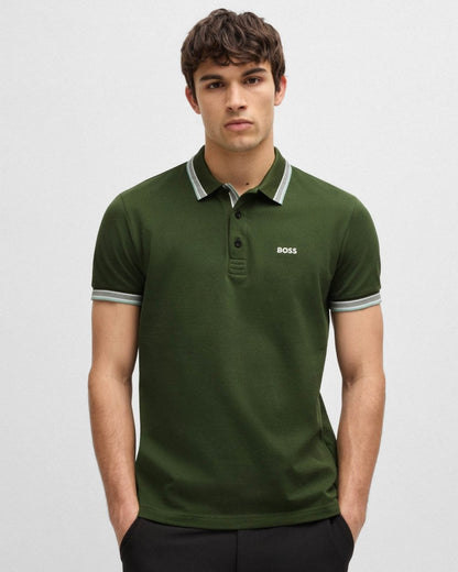 BOSS Green Paddy Contrast Mens Polo - Open Green 355