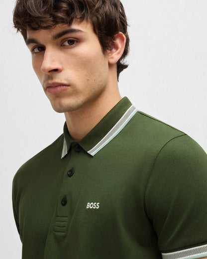 BOSS Green Paddy Contrast Mens Polo - Open Green 355