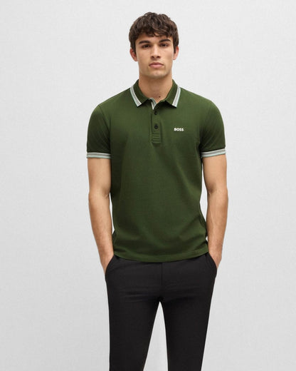BOSS Green Paddy Contrast Mens Polo - Open Green 355