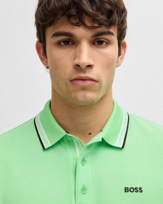 BOSS Green Paddy Contrast Mens Polo - Medium Green 319