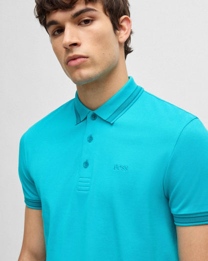 BOSS Green Paddy Contrast Mens Polo - Light/Pastel Blue 458