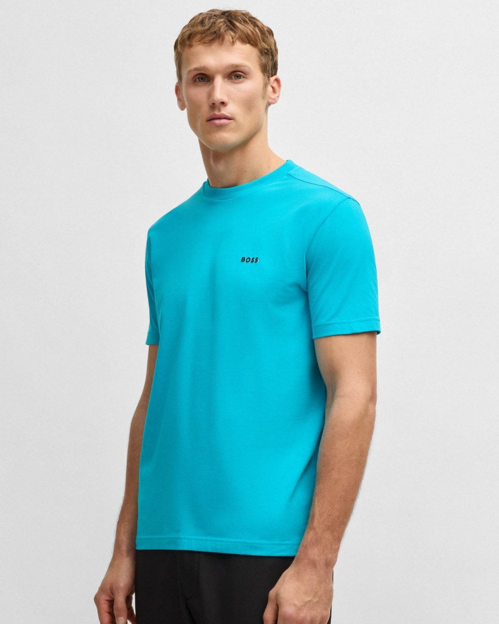 BOSS Green Tee Mens Stretch Cotton T-Shirt with Contrast Logo - Light/Pastel Blue 450