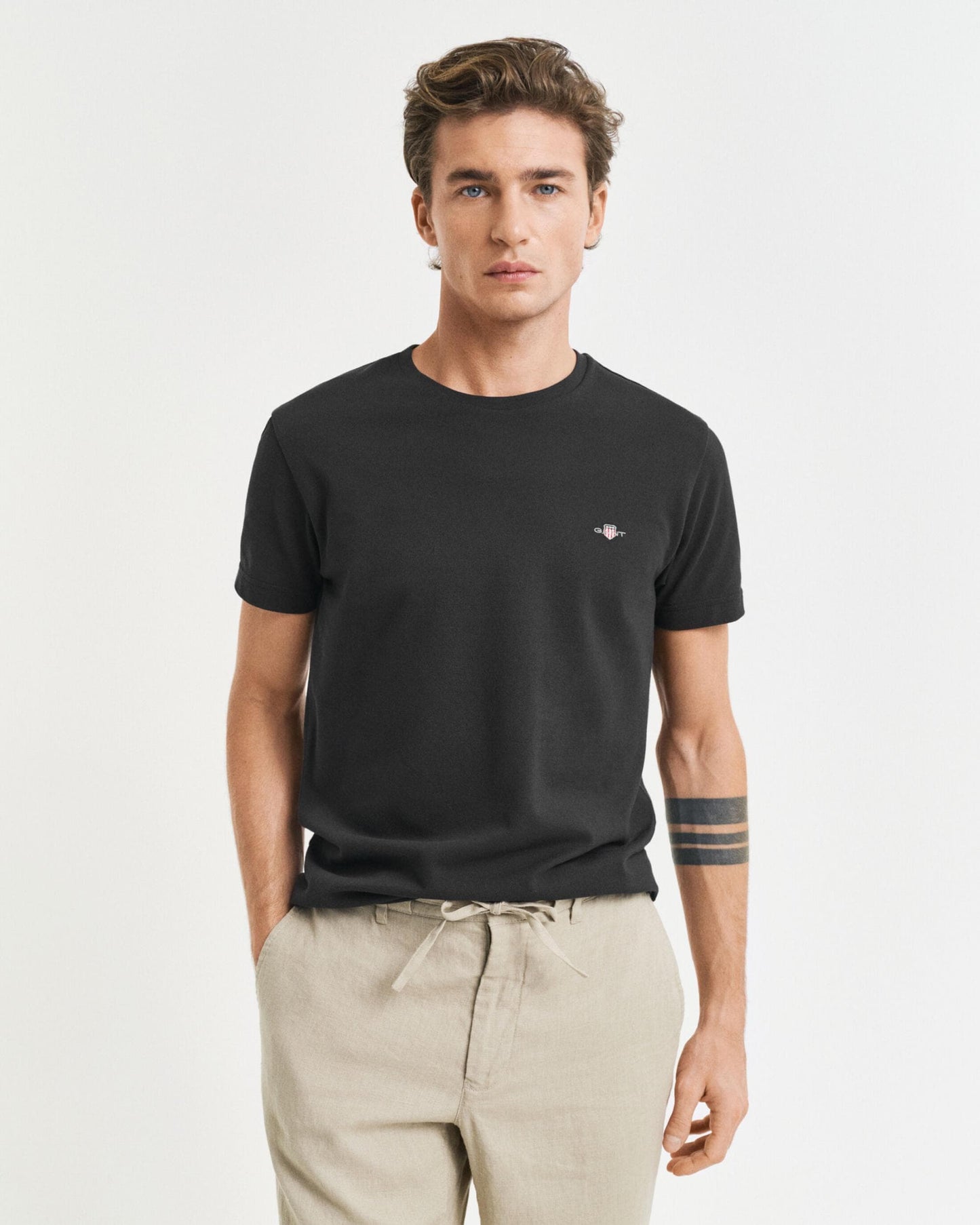 GANT Mens Slim Pique Short Sleeve T-Shirt - 5 Black