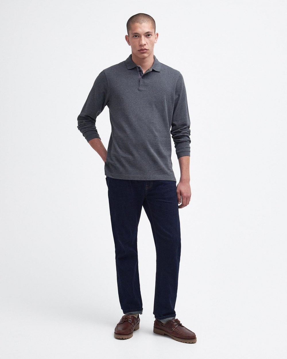 Barbour Sports Mens Long Sleeve Polo Shirt - Slate Marl
