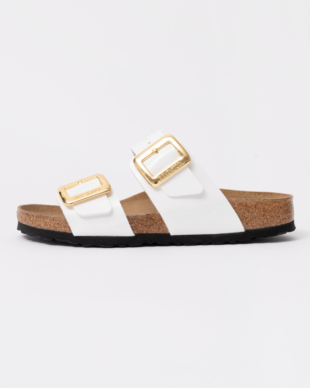 Birkenstock Sydney Cushion Big Buckle Womens Birko-Flor Patent Sandals - Patent White