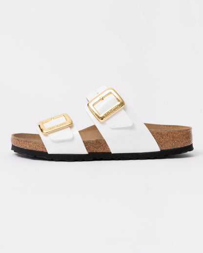 Birkenstock Sydney Cushion Big Buckle Womens Birko-Flor Patent Sandals - Patent White