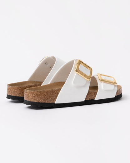 Birkenstock Sydney Cushion Big Buckle Womens Birko-Flor Patent Sandals - Patent White