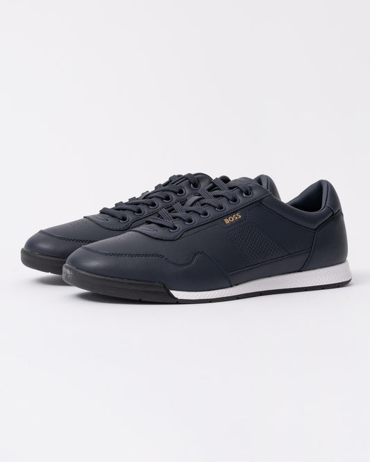BOSS Orange Titanium Mens Nappa-Leather Trainers with Perforated Details - Dark Blue 401