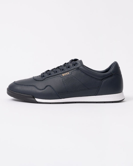BOSS Orange Titanium Mens Nappa-Leather Trainers with Perforated Details - Dark Blue 401