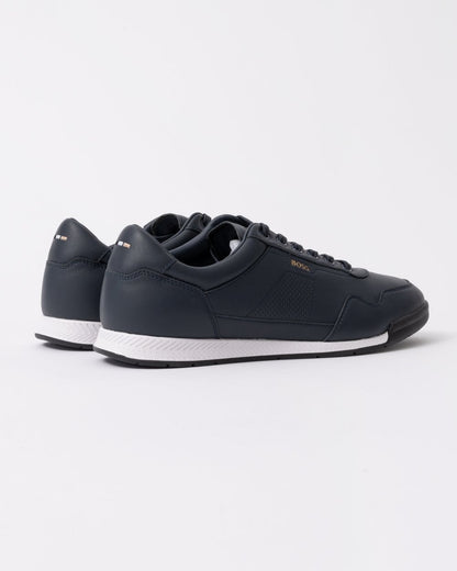 BOSS Orange Titanium Mens Nappa-Leather Trainers with Perforated Details - Dark Blue 401