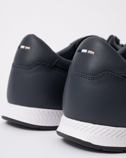 BOSS Orange Titanium Mens Nappa-Leather Trainers with Perforated Details - Dark Blue 401