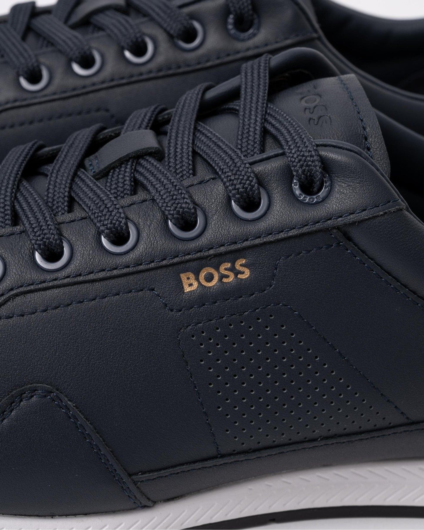 BOSS Orange Titanium Mens Nappa-Leather Trainers with Perforated Details - Dark Blue 401