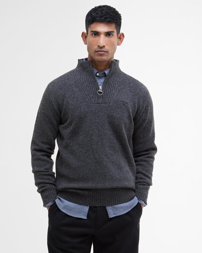 Barbour Essential Lambswool Mens Half-Zip Jumper - Charcoal