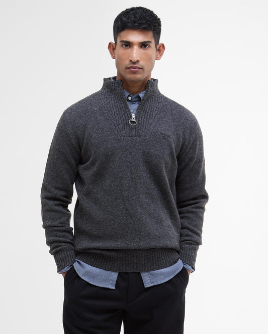 Barbour Essential Lambswool Mens Half-Zip Jumper - Charcoal