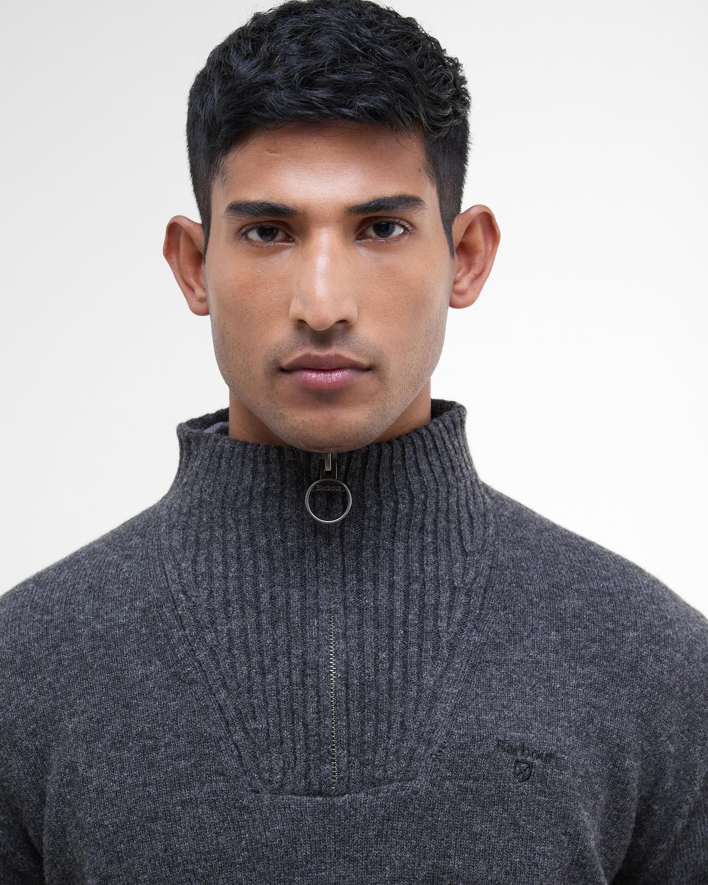 Barbour Essential Lambswool Mens Half-Zip Jumper - Charcoal