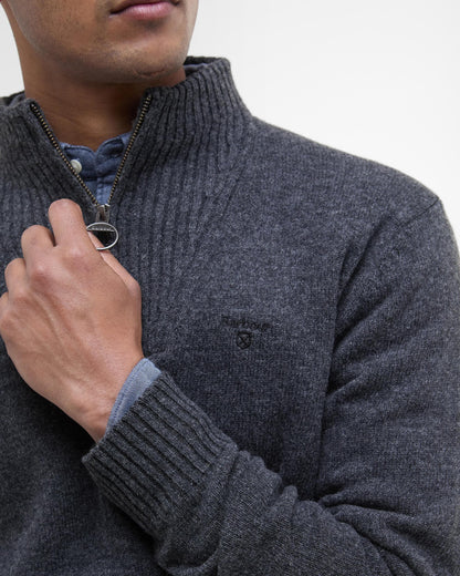 Barbour Essential Lambswool Mens Half-Zip Jumper - Charcoal