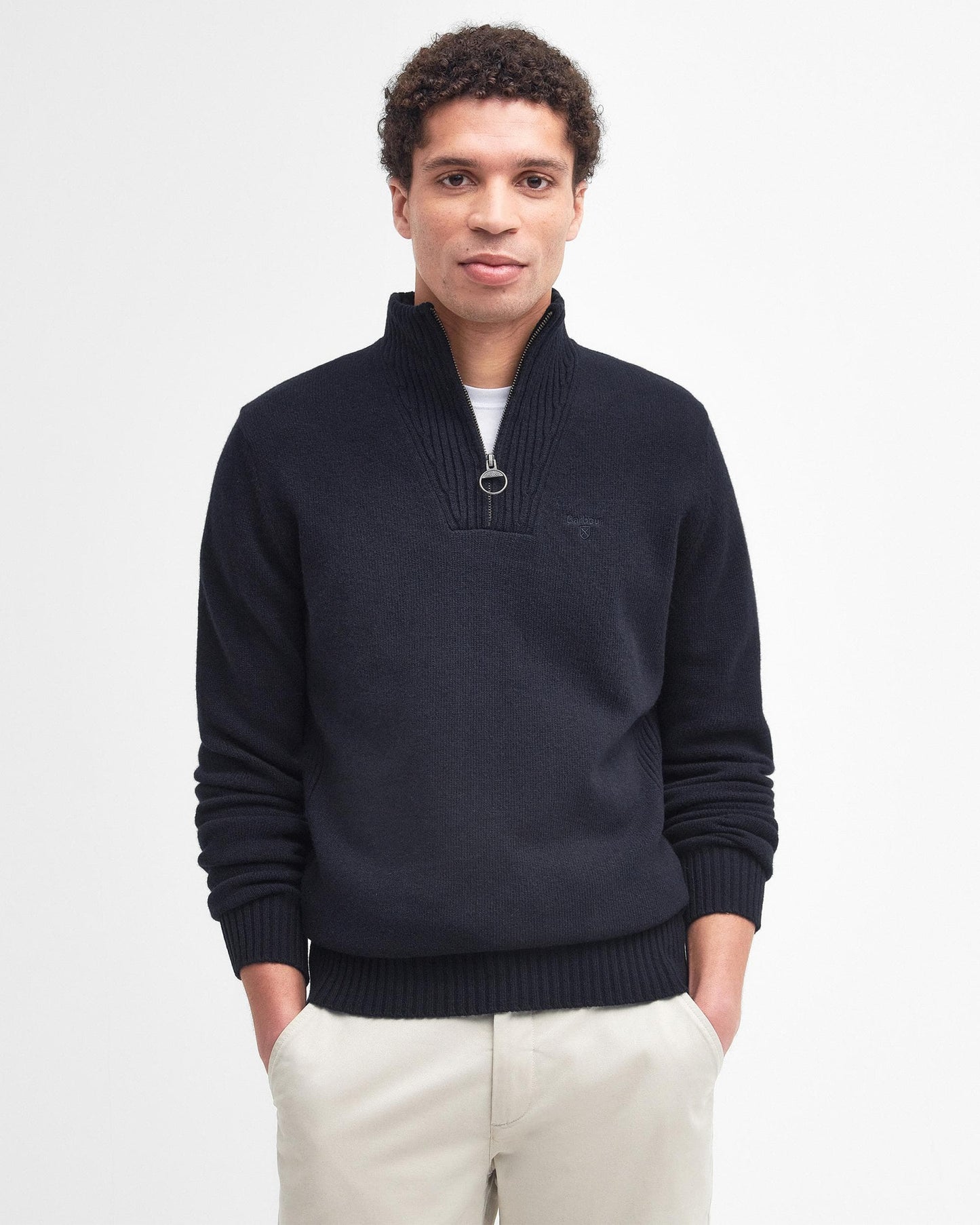 Barbour Essential Lambswool Mens Half-Zip Jumper - Navy