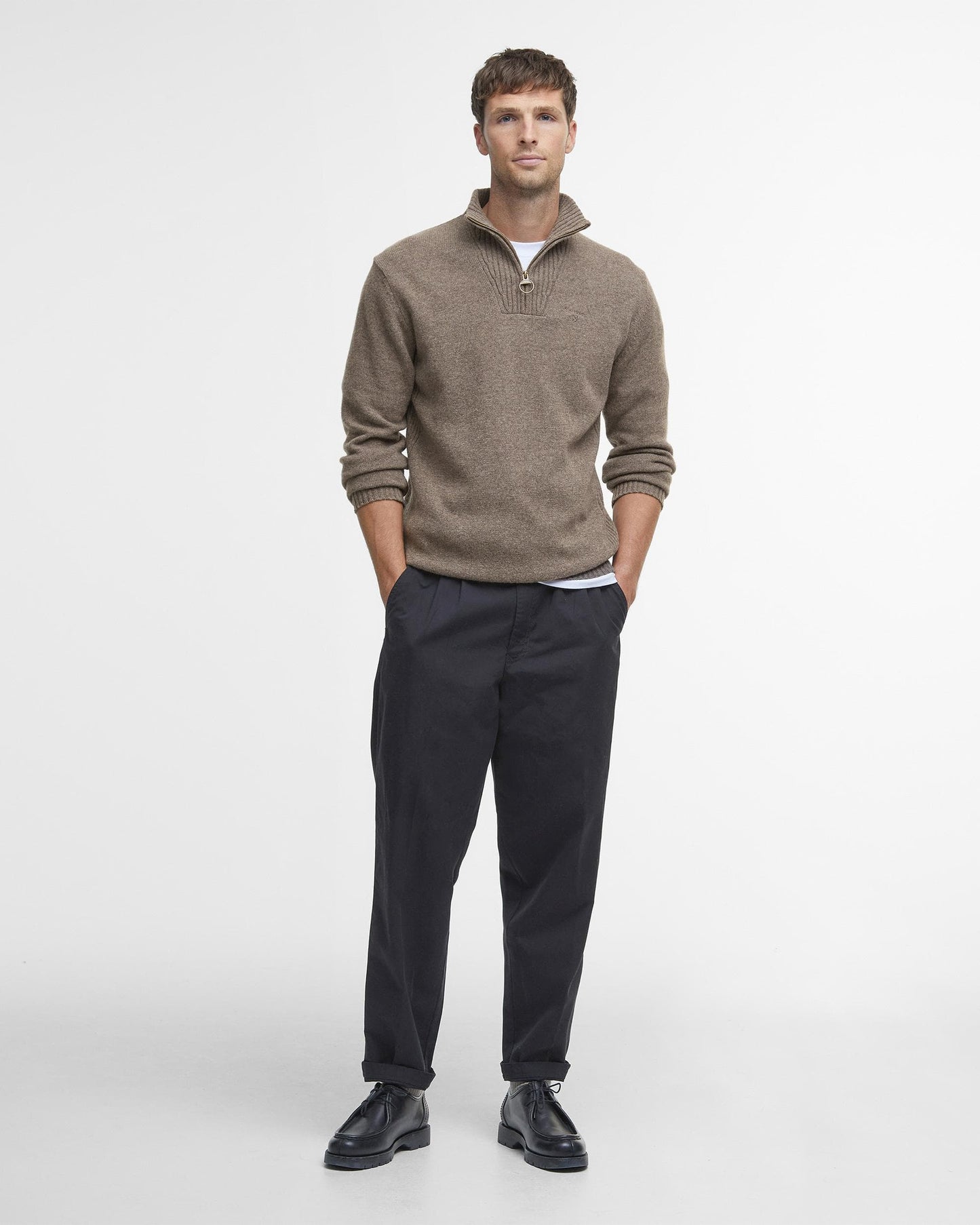 Barbour Essential Lambswool Mens Half-Zip Jumper - Dark Stone