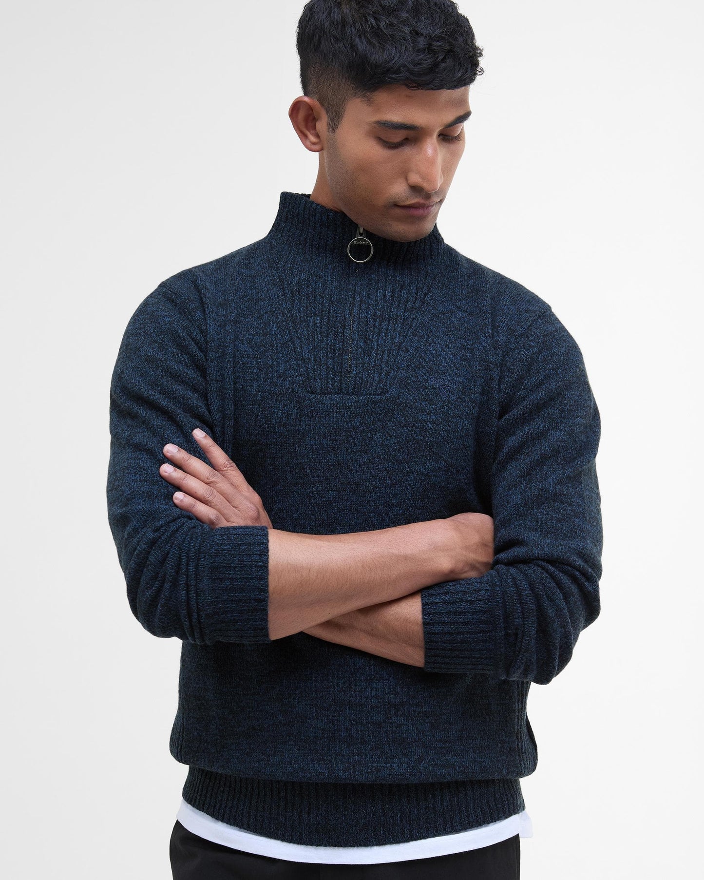 Barbour Essential Lambswool Mens Half-Zip Jumper - Navy Mix