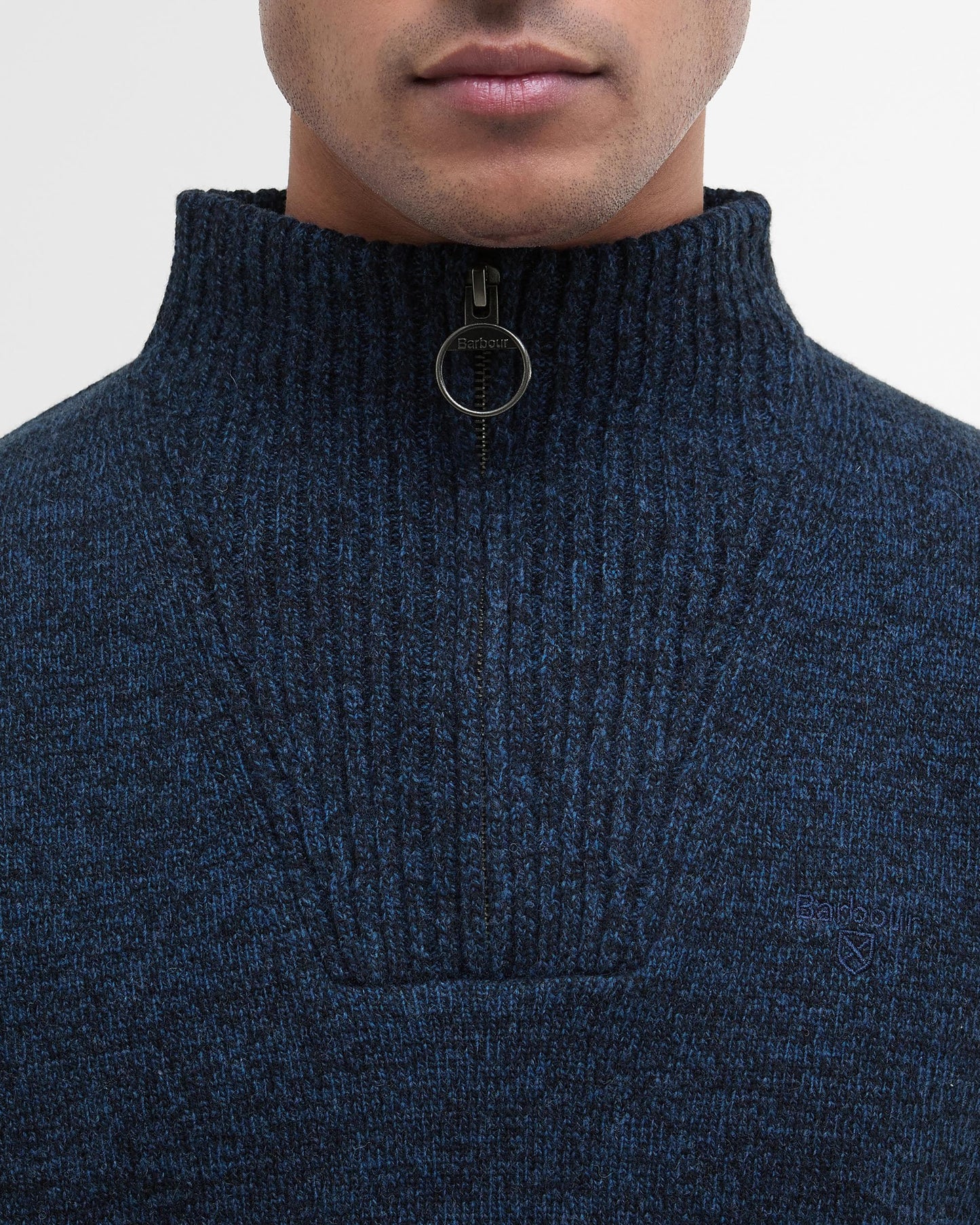 Barbour Essential Lambswool Mens Half-Zip Jumper - Navy Mix