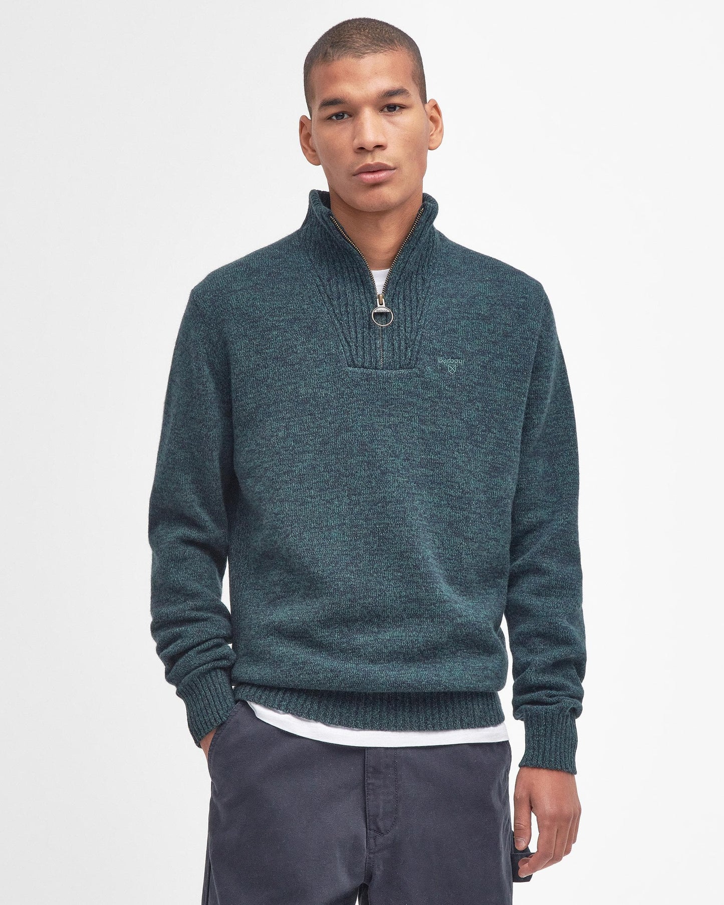 Barbour Essential Lambswool Mens Half-Zip Jumper - Seaweed Mix