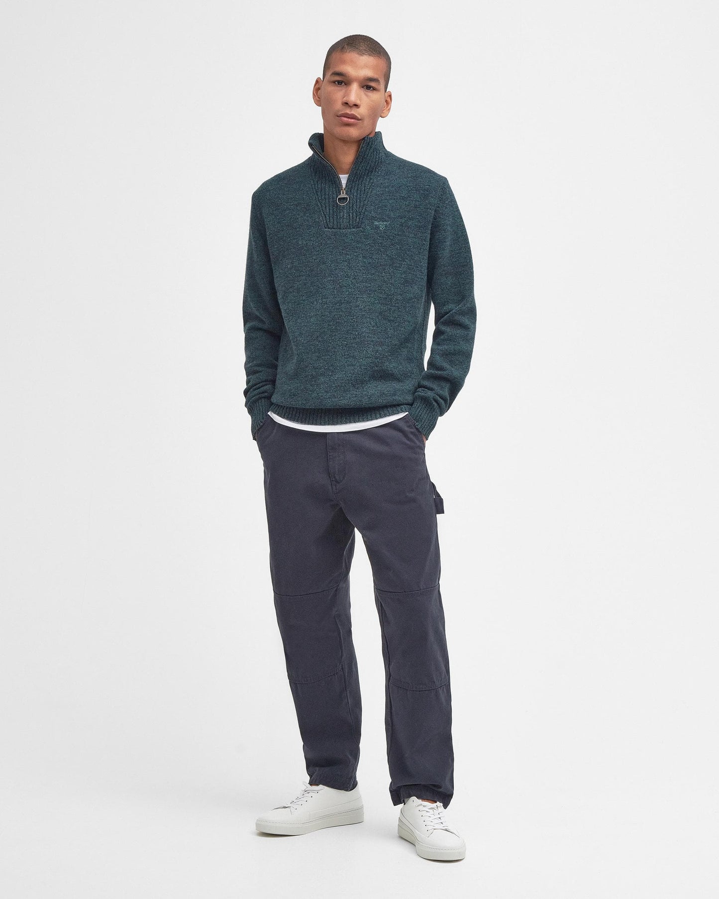 Barbour Essential Lambswool Mens Half-Zip Jumper - Seaweed Mix