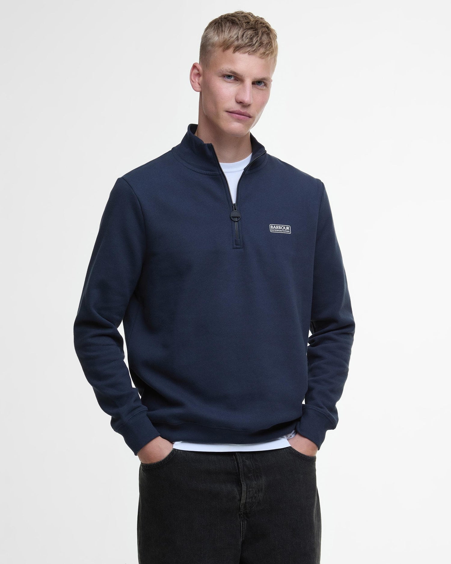 Barbour International Essential Half-Zip Mens Sweatshirt - International Navy - CHO - Designer Mens Sweatshirts & Hoodies
