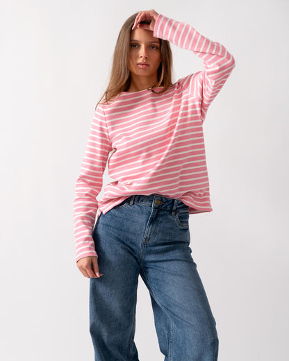 Joules Harbour Womens Broad Stripe Breton Top - Pink Stripe
