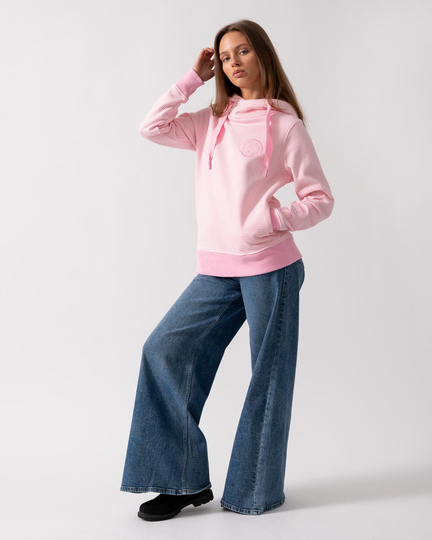 Joules Rushton Womens Cowl Neck Hoodie - Pink Stripe