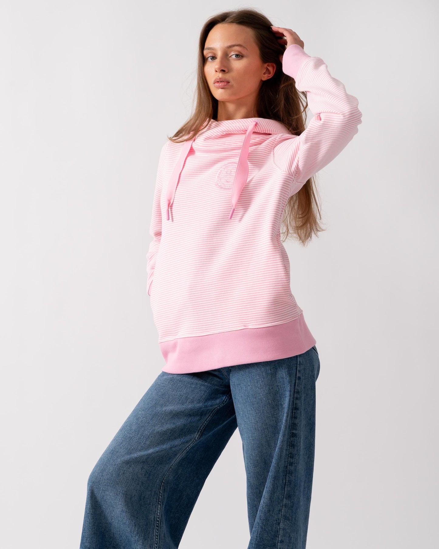 Joules Rushton Womens Cowl Neck Hoodie - Pink Stripe