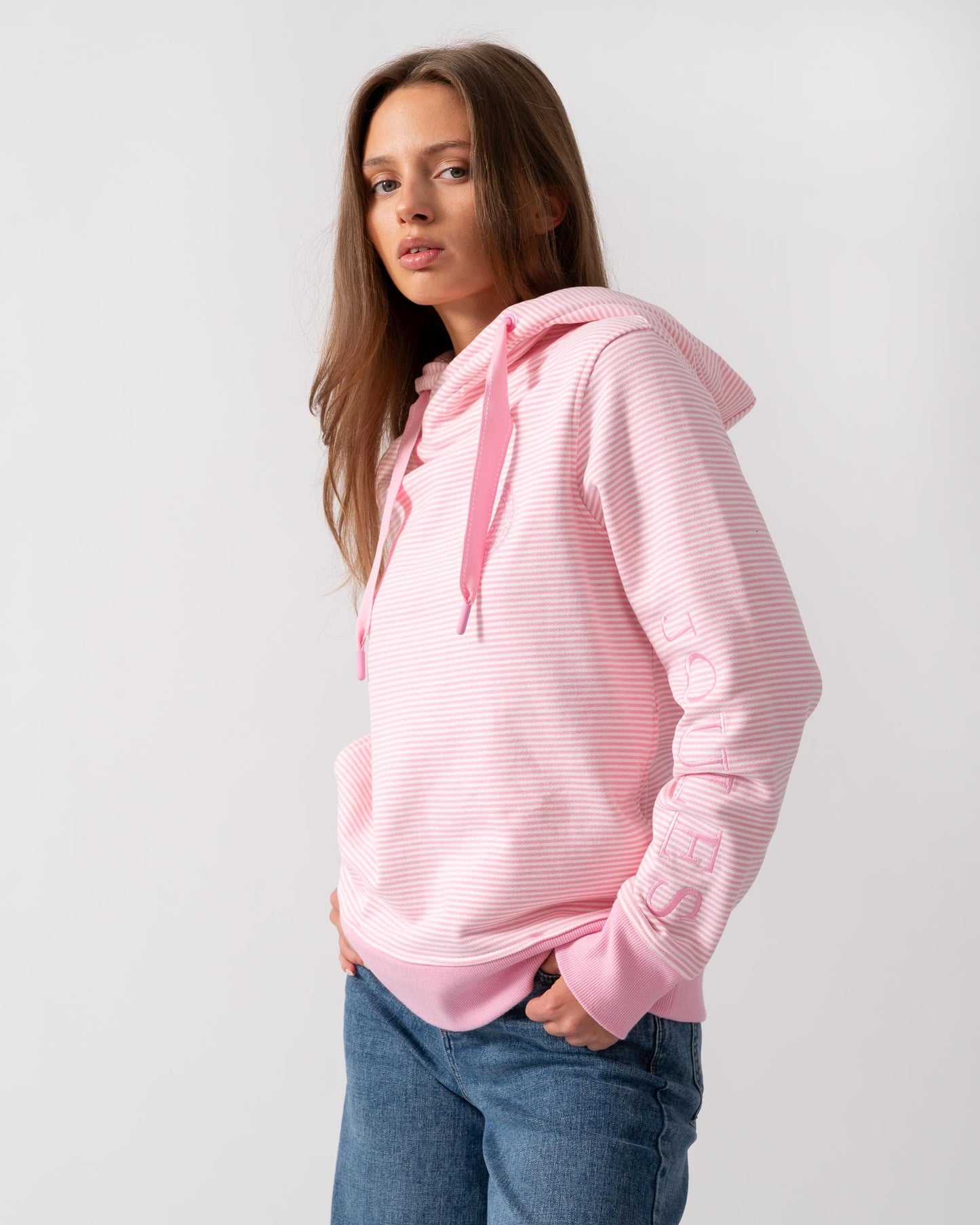 Joules Rushton Womens Cowl Neck Hoodie - Pink Stripe