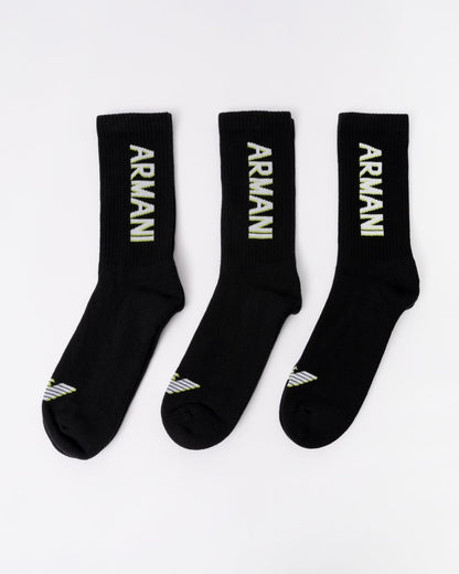 Emporio Armani 3 Pack Mens Sport Socks - Black/Black/Black